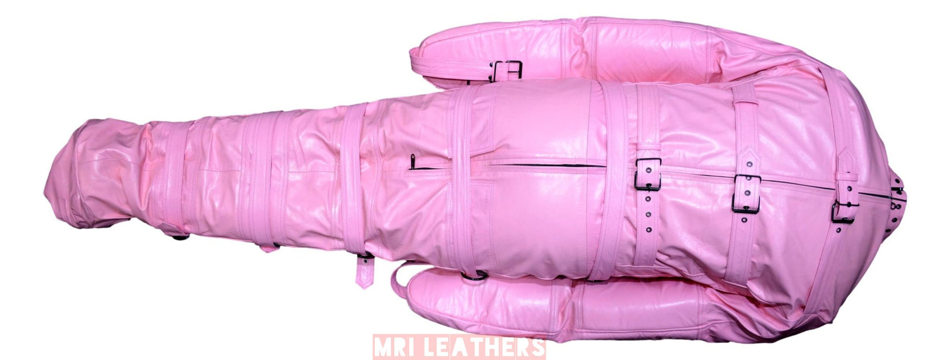 Real Pink Cow leather Sleep Sack Bondage Body Bag Bdsm Mummy Seductive Restricted Bondage Bag BDSM With Hood Heavy Duty belts Serious Bondage - MRI Leathers