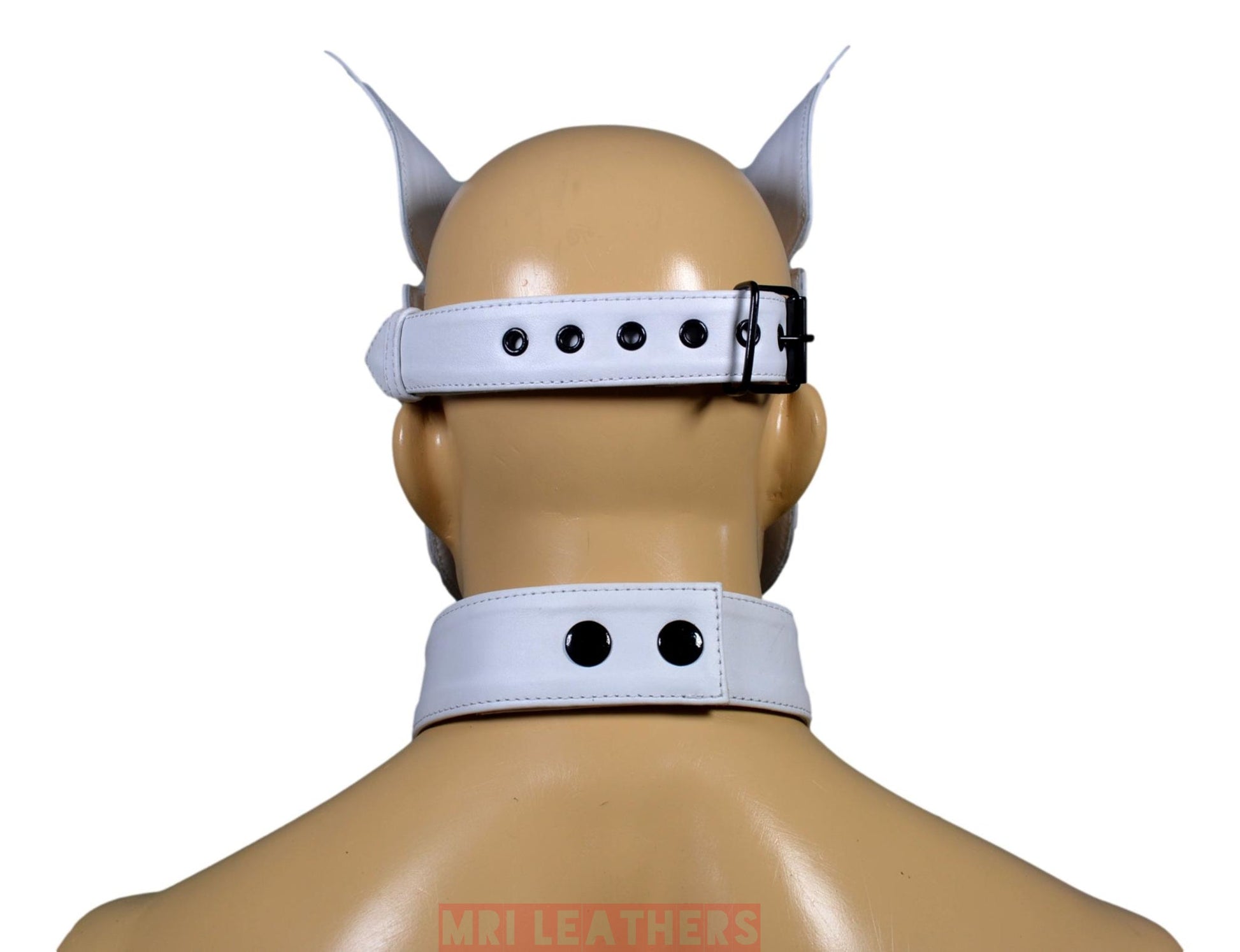 Stitch Leather Pup Mask White Leather - MRI Leathers